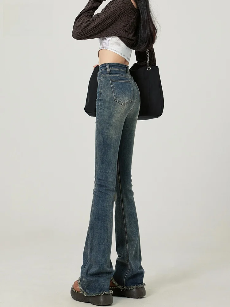 

Женские джинсы-клеш с высокой талией, цементно-серые, облегающие, удлиненные, с микро-расклешением