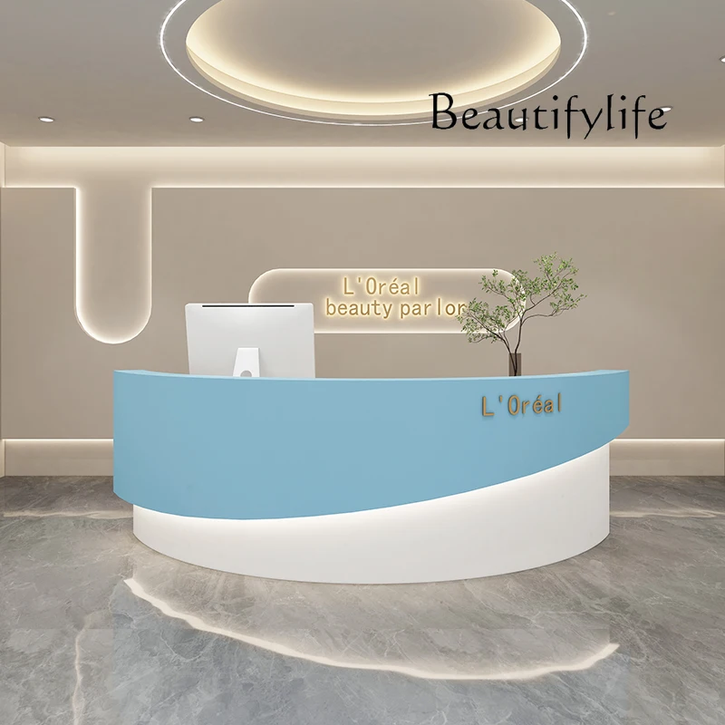 

X Curved Front Reception Desk Curved Beauty Salon Bar Checkout Page Clothing Counter Paint Modern Simple Empfangs Theke Furnitur