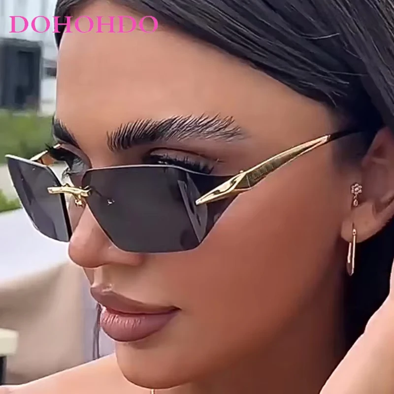 

Metal Rimless Square Women's Sunglasses Fashion Luxury Designer Punk Irregular Men Sunglass Driving Travel Shades Unisex UV400