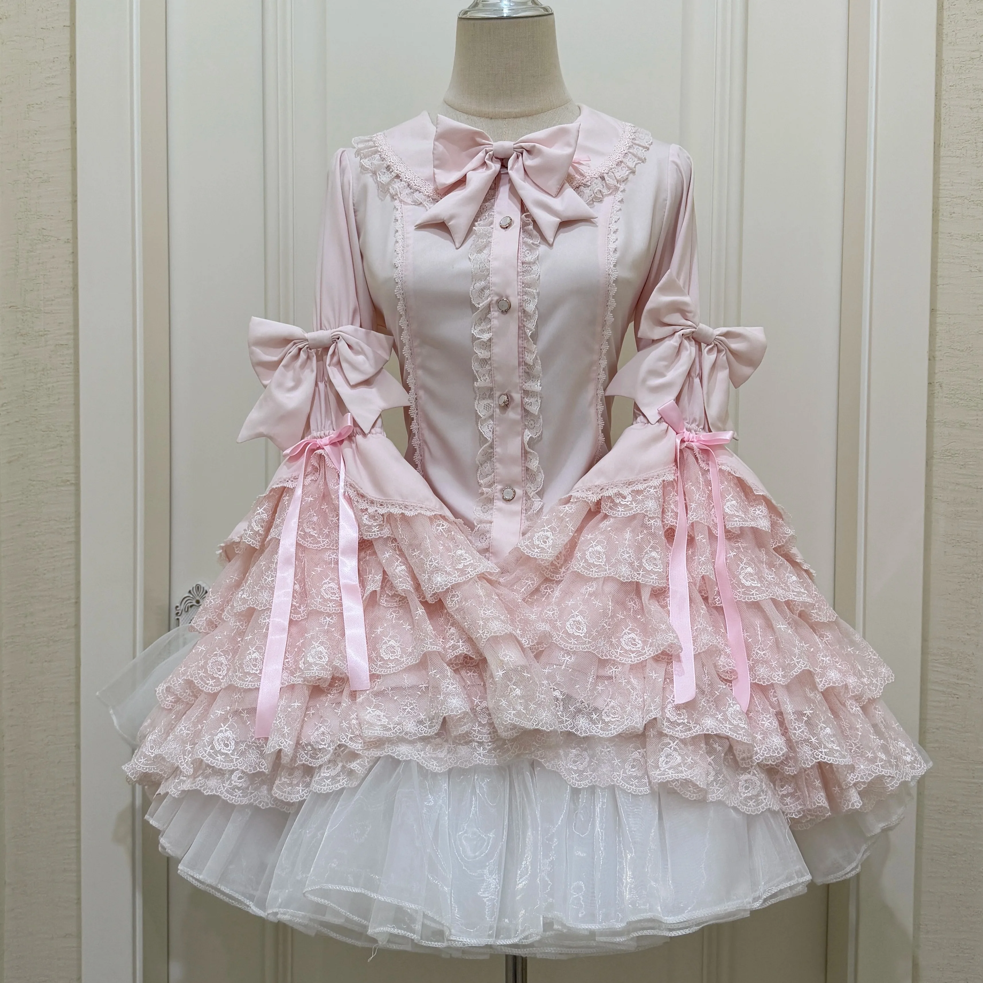 Original Elegant Retro Lolita Inner Shirt Spring Autumn Girls Women's Slim Fit Lace Long Ji Sleeve Female Heavy Industry Blouses