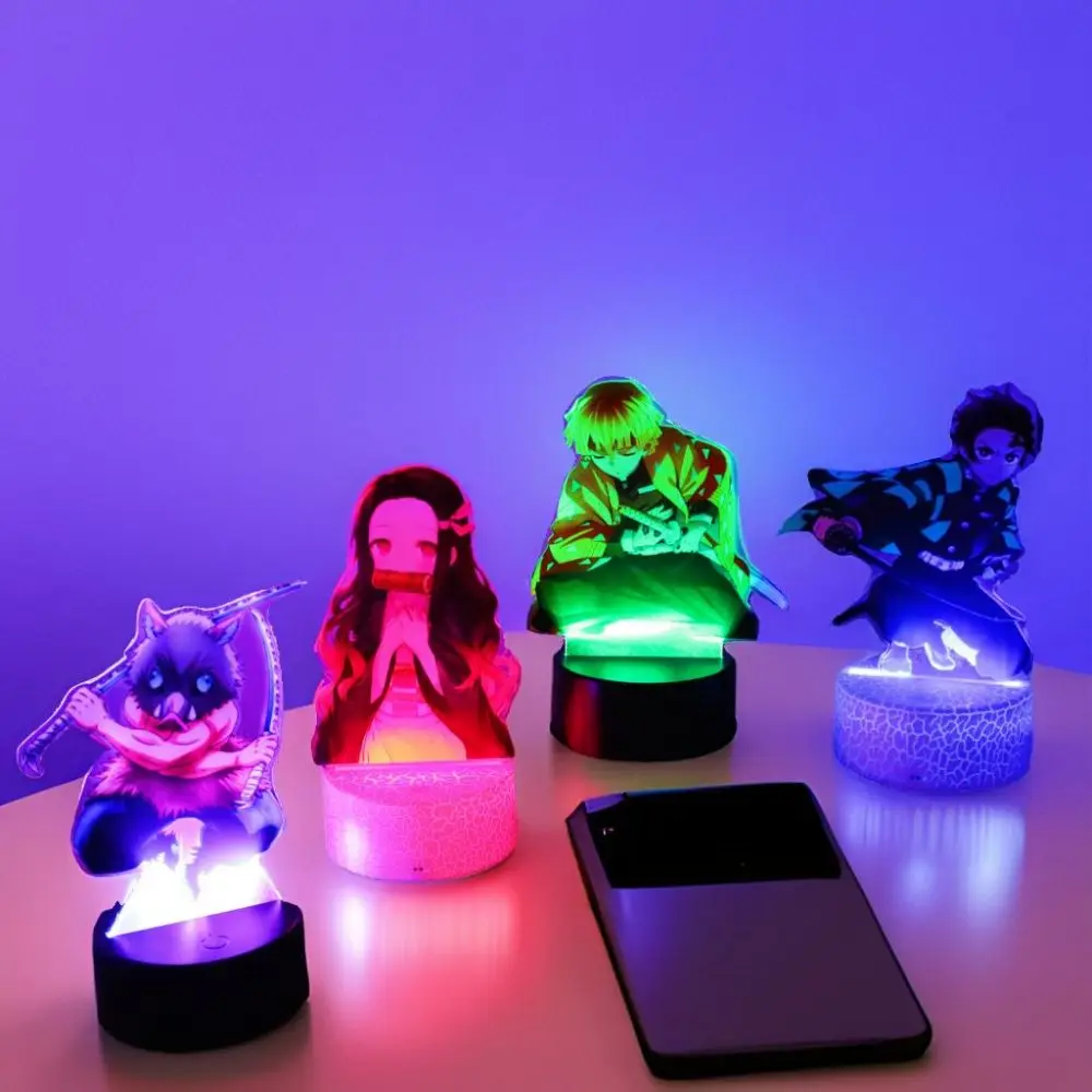 3D Lamps Anime Figure LED Night Light Action Figures Tanjiro Zenitsu Inosuke Nezuko No Yaiba Bedroom Home Decor Moon Lamp Gifts