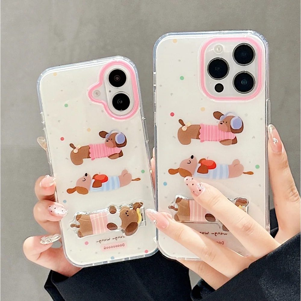 Niedliche Cartoon-Welpen-Tier-Handyhülle in einfarbiger Ausführung für iPhone 18 17 Air 16 15 14 13 12 11 Pro Max 7 8 Plus, stoßfeste, weiche Hülle – Detail 2