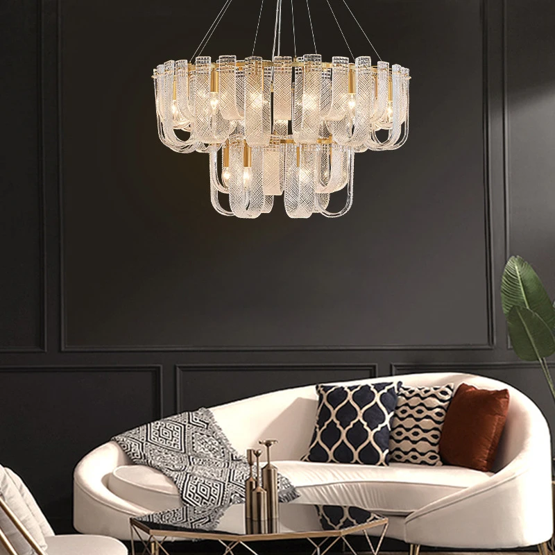 2 Layer Luxury Glass Collection Dimmable LED Hanging Lamps Chandelier Lighting Suspension Luminaire Lampen For Living Room