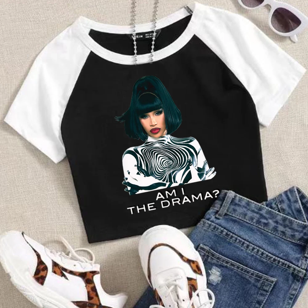 

Cardi B Little Miss Drama Tour 2026 Crop Tops T-Shirt Girls Fashion Women O-Neck Short Sleeve