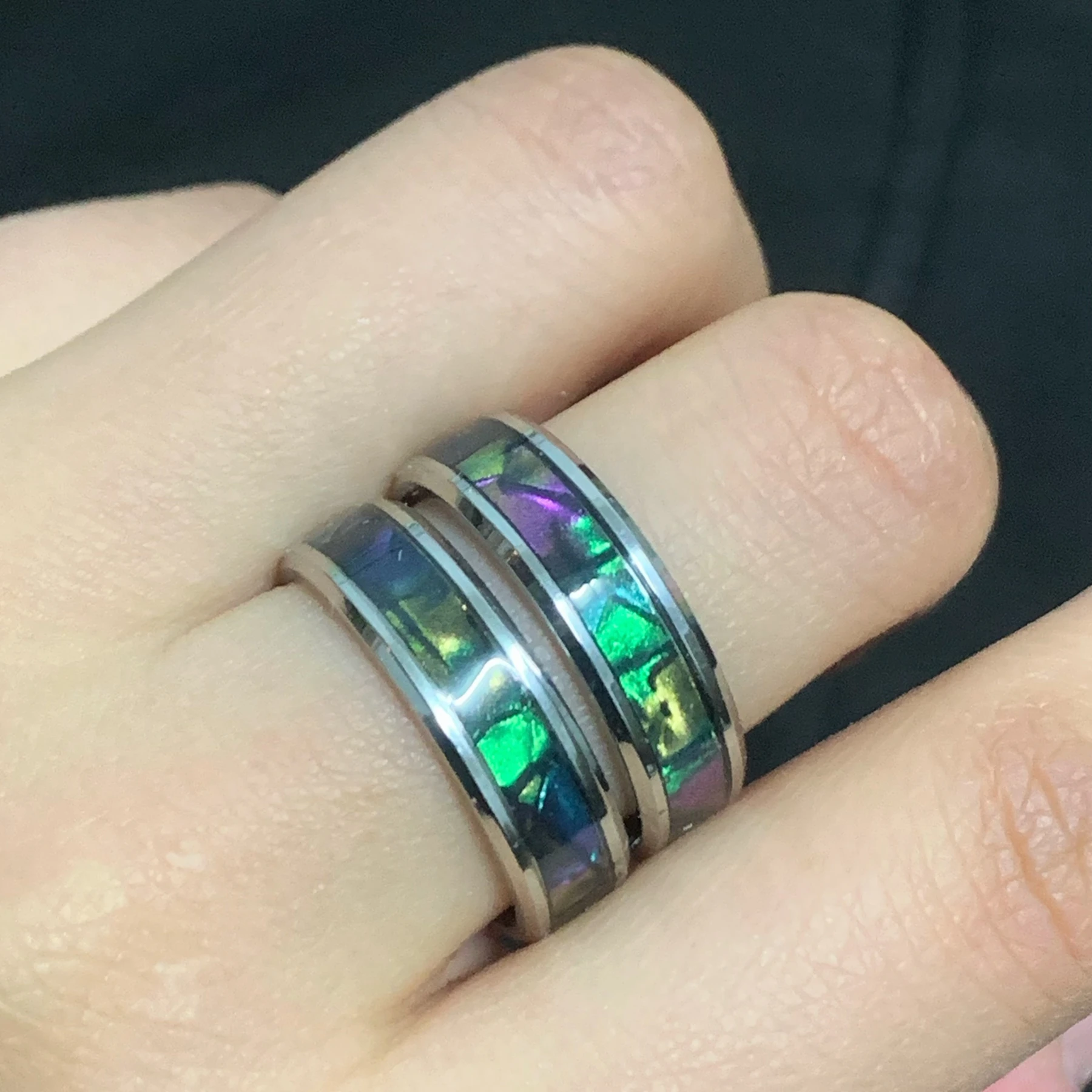 8pcs Mix Design Stainless Steel Rings For Men Women 6mm Lmitation Shell Abalone Fashion Finger Accessory Wedding Party Gift Lot