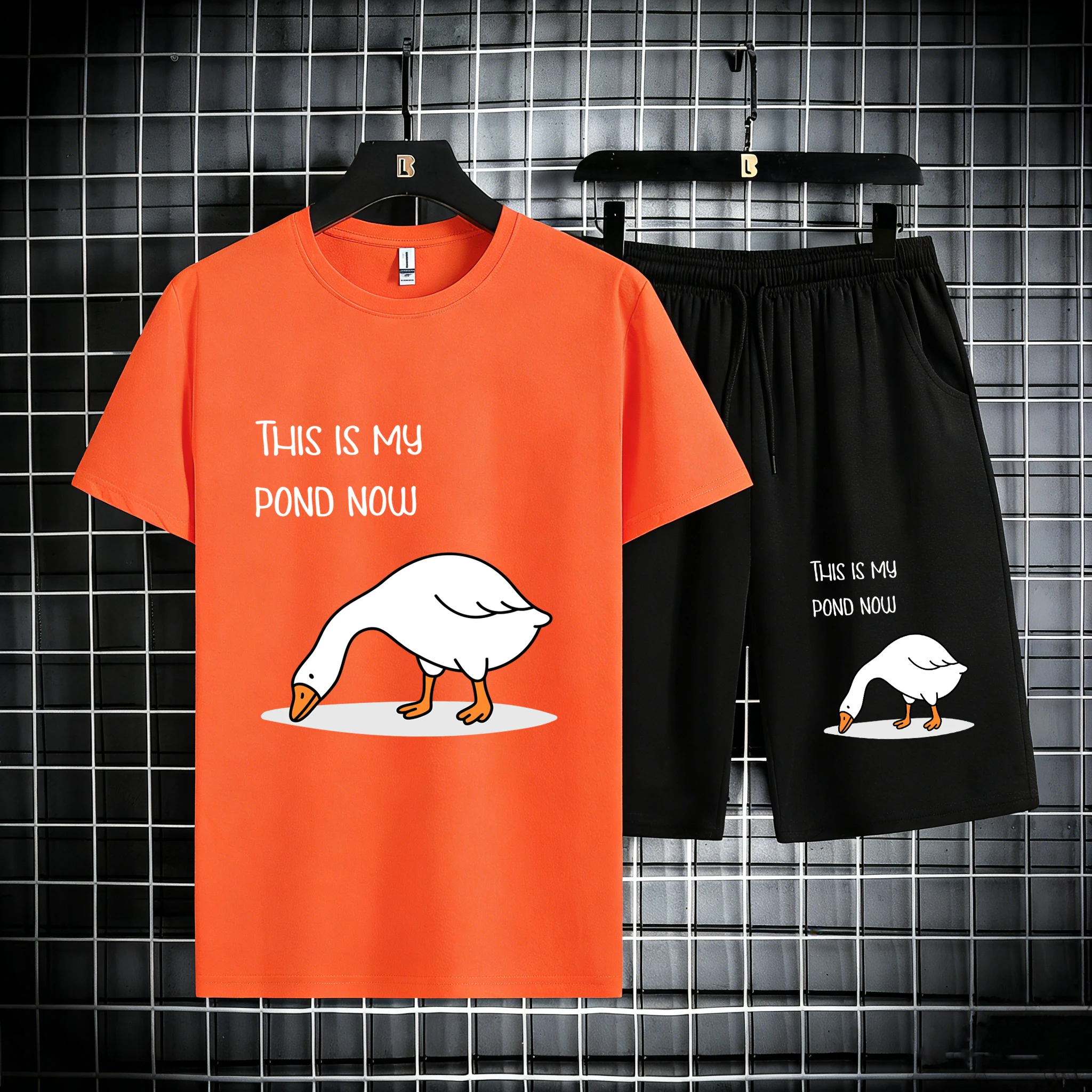 

This Is My Pond Now Goose Prints Sport Loose Shorts Mens Suit Cotton Summer Street Sportswear Daily Simple Short Jogging Set