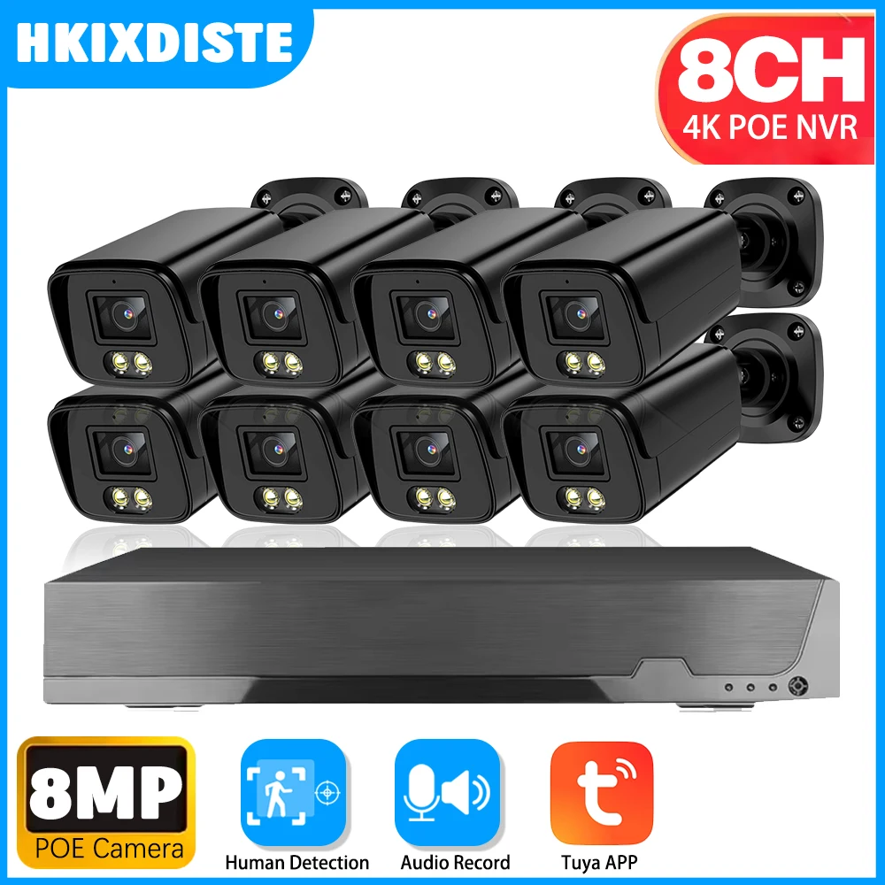 

TUYA 4K 8MP POE IP Camera Security System 8CH NVR Kit with Outdoor Waterproof Audio CCTV Camera Video Surveillance Home Business
