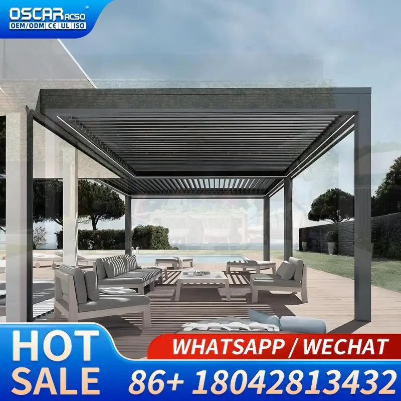 7x7m Aluminium Louvered Roof Outdoor Shading Canopy with Rain Sensor Greenhouse for Garden Patio Balcony Pergola