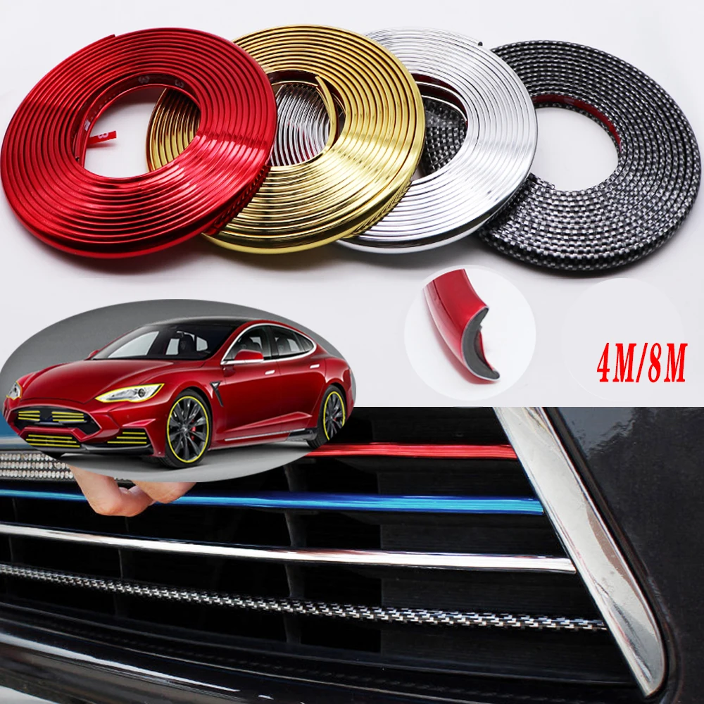 4M/8M Styling Moulding Car Grille Impact Protection Bumper Trim Strip Tire Guard Ring Adhesive Decorative Strip Car Accessories