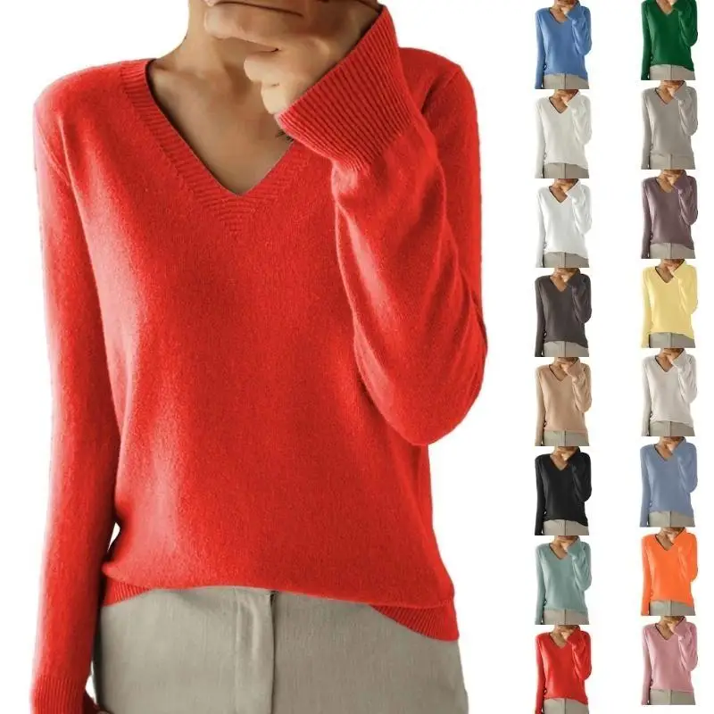 

Women Casual Long Sleeve V Neck Loose Knitted Pullover Sweaters Jumper Tops