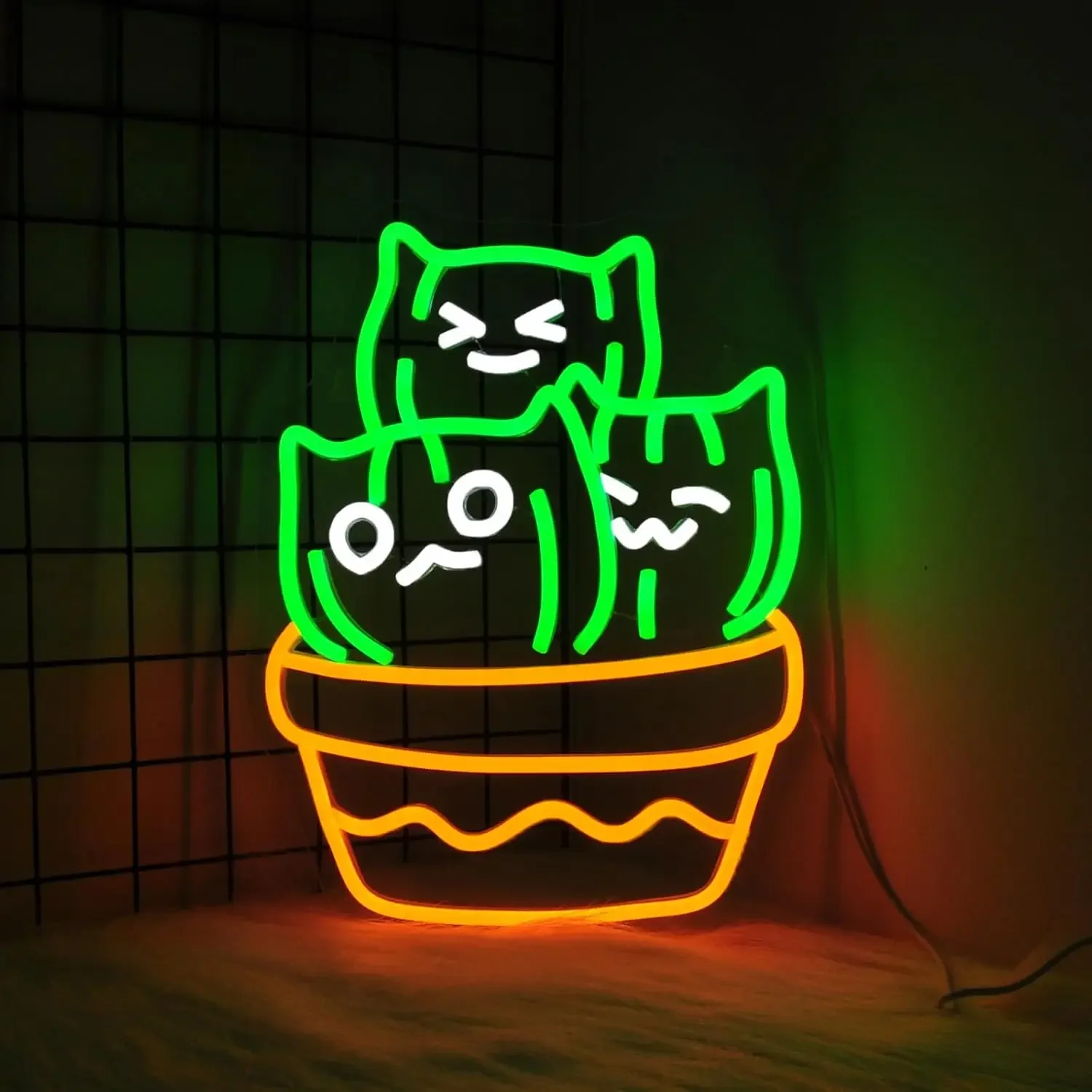 Luz de neón LED de gato Cactus, letrero de neón de gato en maceta, alimentación USB, iluminación ajustable, sala de juegos, hombre, cueva, Bar, fiesta, decoración de cumpleaños