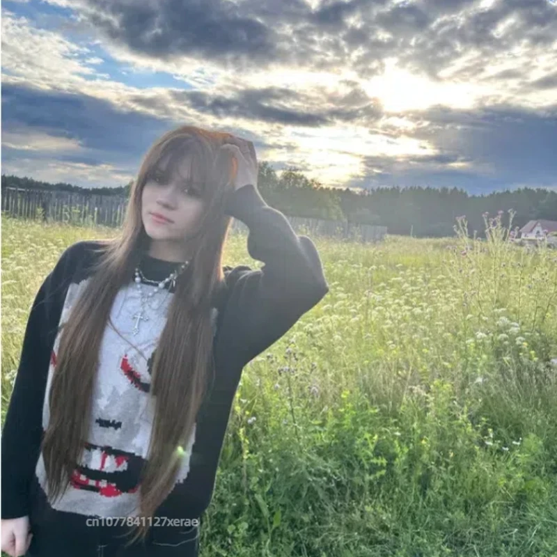 2025 Nuovo abbigliamento da ballo di strada Camicia lavorata a maglia da strada girocollo ampia unisex gotico scuro autunno top da ballo di strada manica lunga