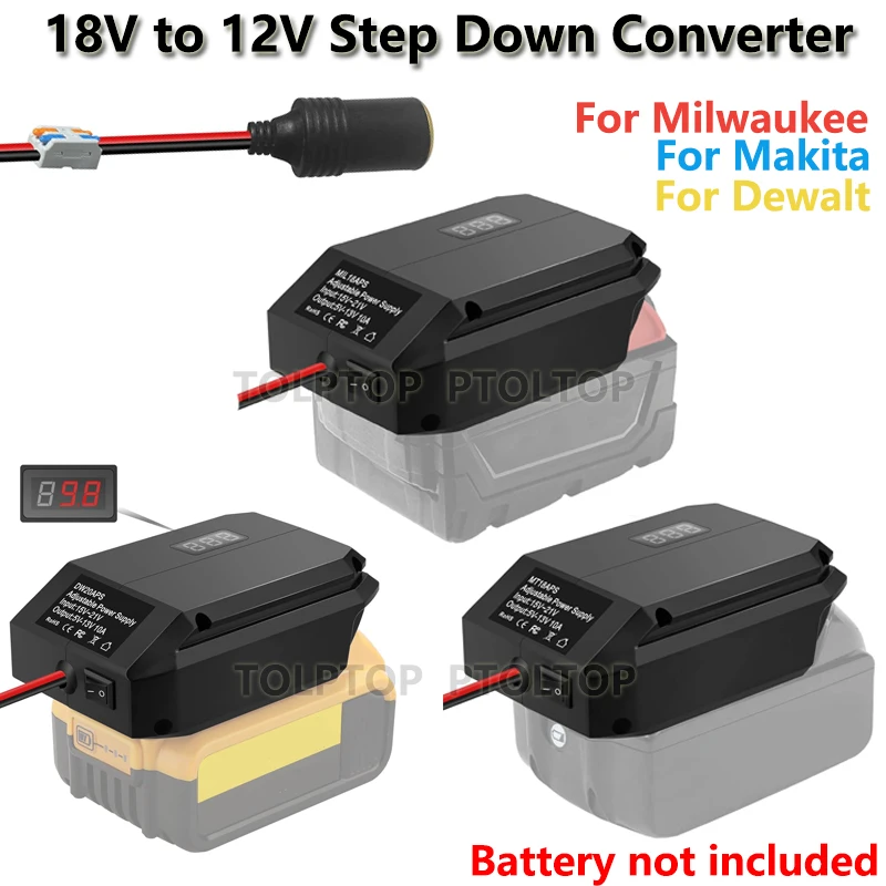 Step Down Converter for Dewalt/Milwaukee/Makita18V to12V Power Wheel Battery Adapter DIYConverter Cigarette Lighter for Car Tool