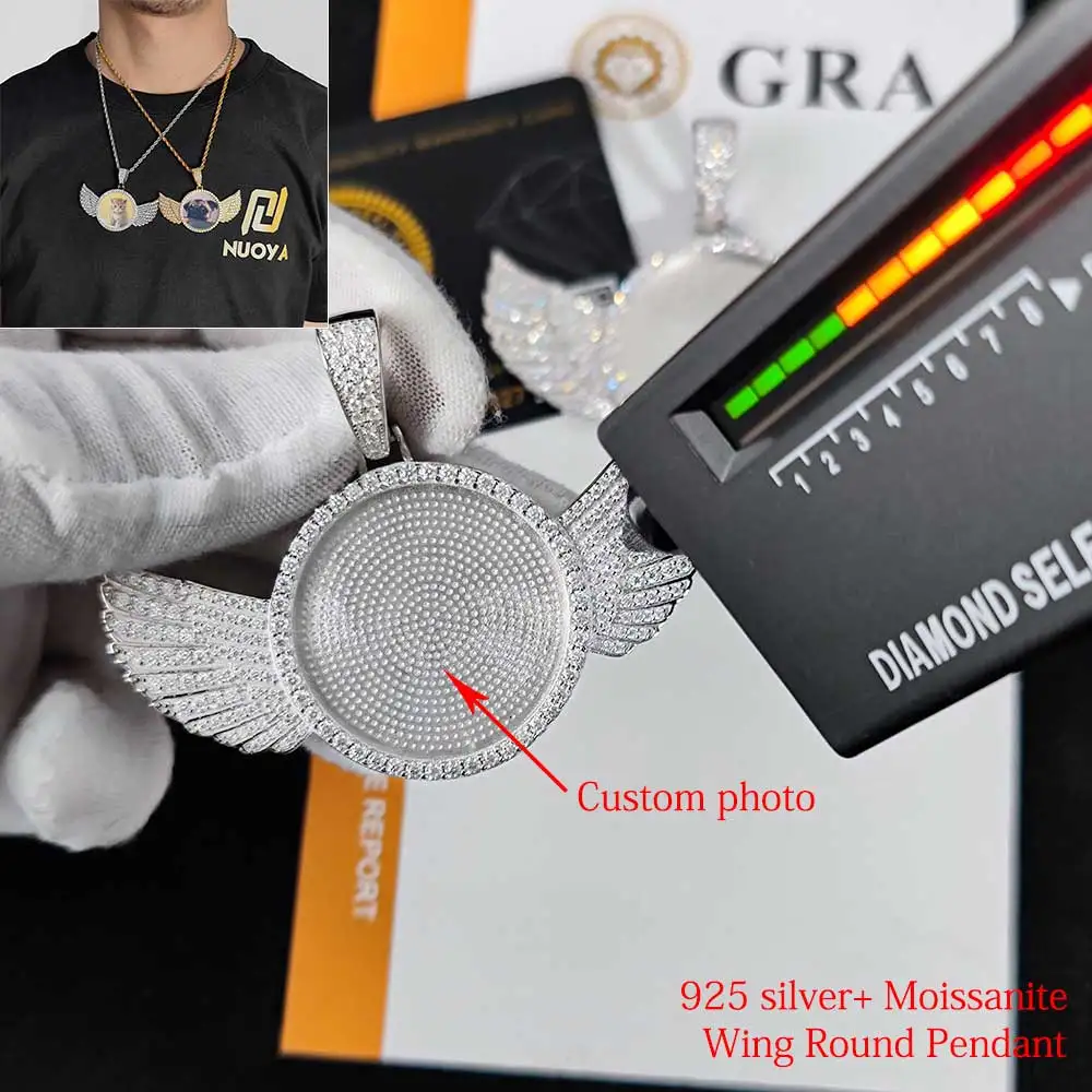 Imagem -03 - Pingentes de Foto Personalizados para Homens e Mulheres Teste Vvs Moissanite Pass Colares de Diamante Bling Presente Personalizado da Jóia 26 mm 35 mm 45 mm S925