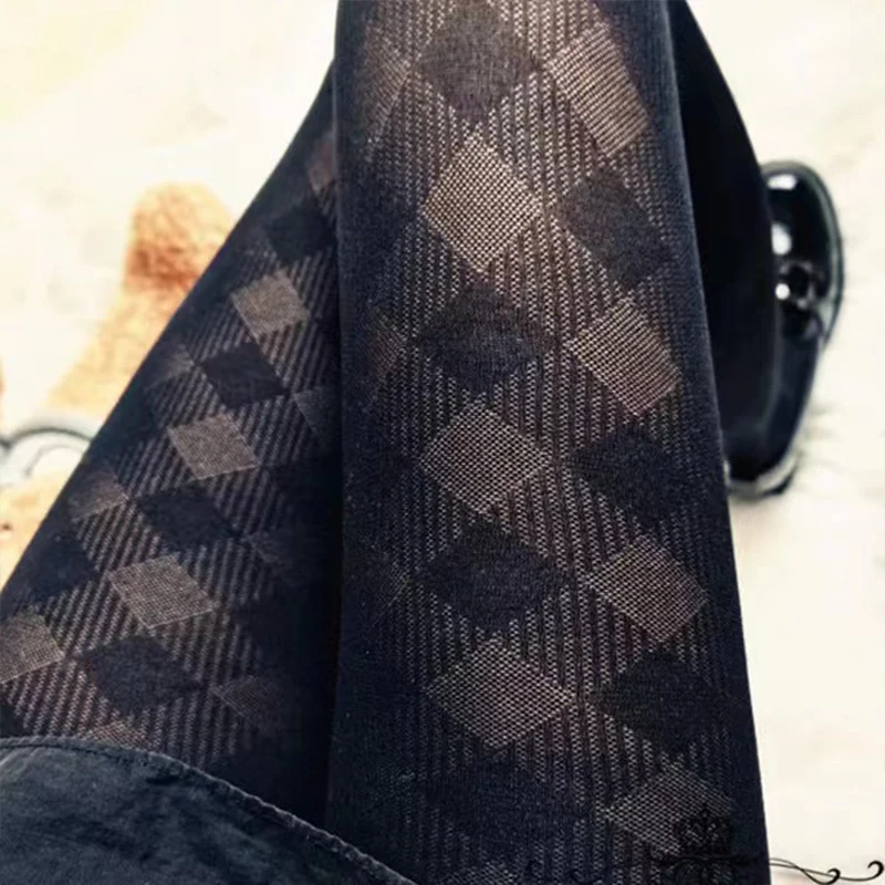 Fashion Sexy Women\'s Plaid Pantyhose Retro British Style Diamond Pattern Stockings Lolita Spice Girls Black Nylon Tights