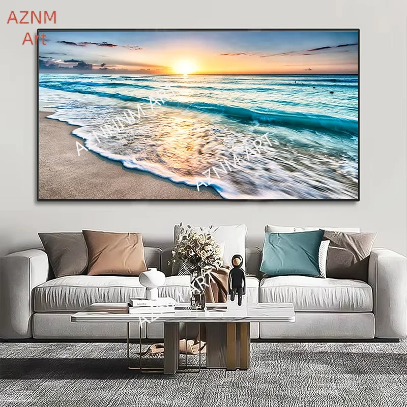 1PC Moderne Strand Sonnenuntergang Wand Kunst Poster Große Landschaft Leinwand Malerei Druck Nordic Wand Dekoration Bild für Zimmer decor