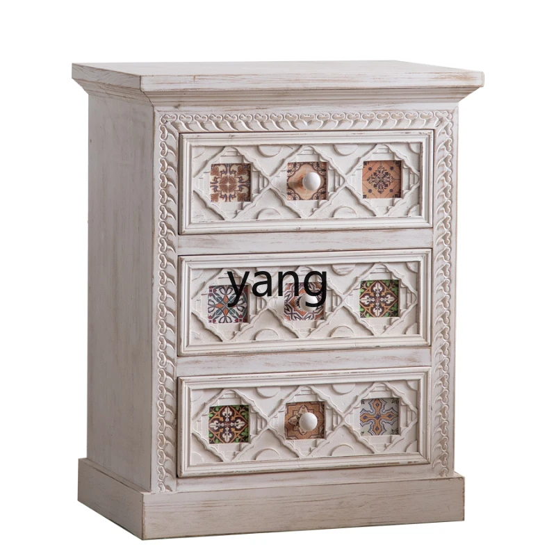 

Yjq Colorful Mosaic Wooden Carved Storage Side Cabinet Chest of Drawers Bedroom Bedside