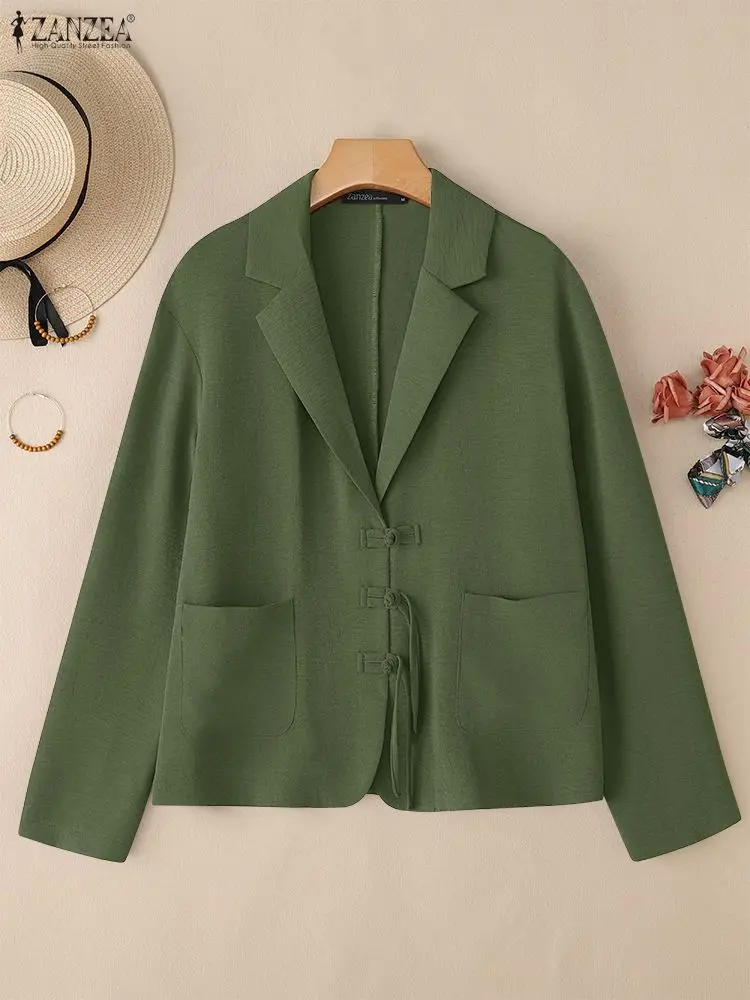 ZANZEA 2025 Modna marynarka zapinana na guziki z długim rękawem, płaszcze damskie jesienne, jednolite, codzienne okrycie wierzchnie, elegancka marynarka biurowa, odzież uliczna