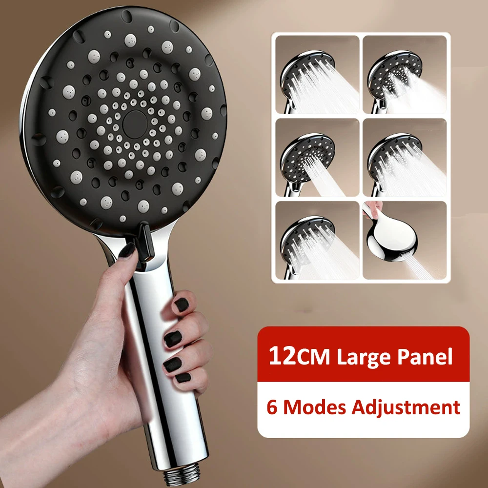 High Pressure 6 Modes Adjustable Shower Head Black Silver Grey Water Saving Showerhead Spa Massage Shower Bathroom Accessories