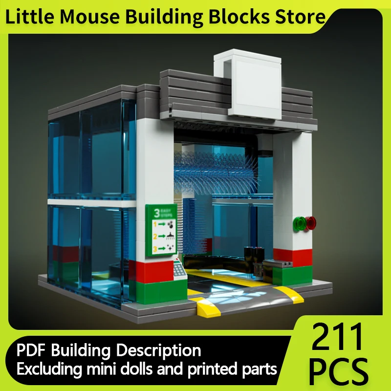 

City Street View Model MOC Building Bricks Car Wash Service Station Modular Technology Gifts Holiday Assemble Children Toys Suit