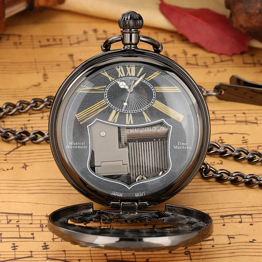 

Креативные кварцевые карманные часы, музыкальная паровая полая локомотив, небо, город, музыкальная шкатулка, подарок