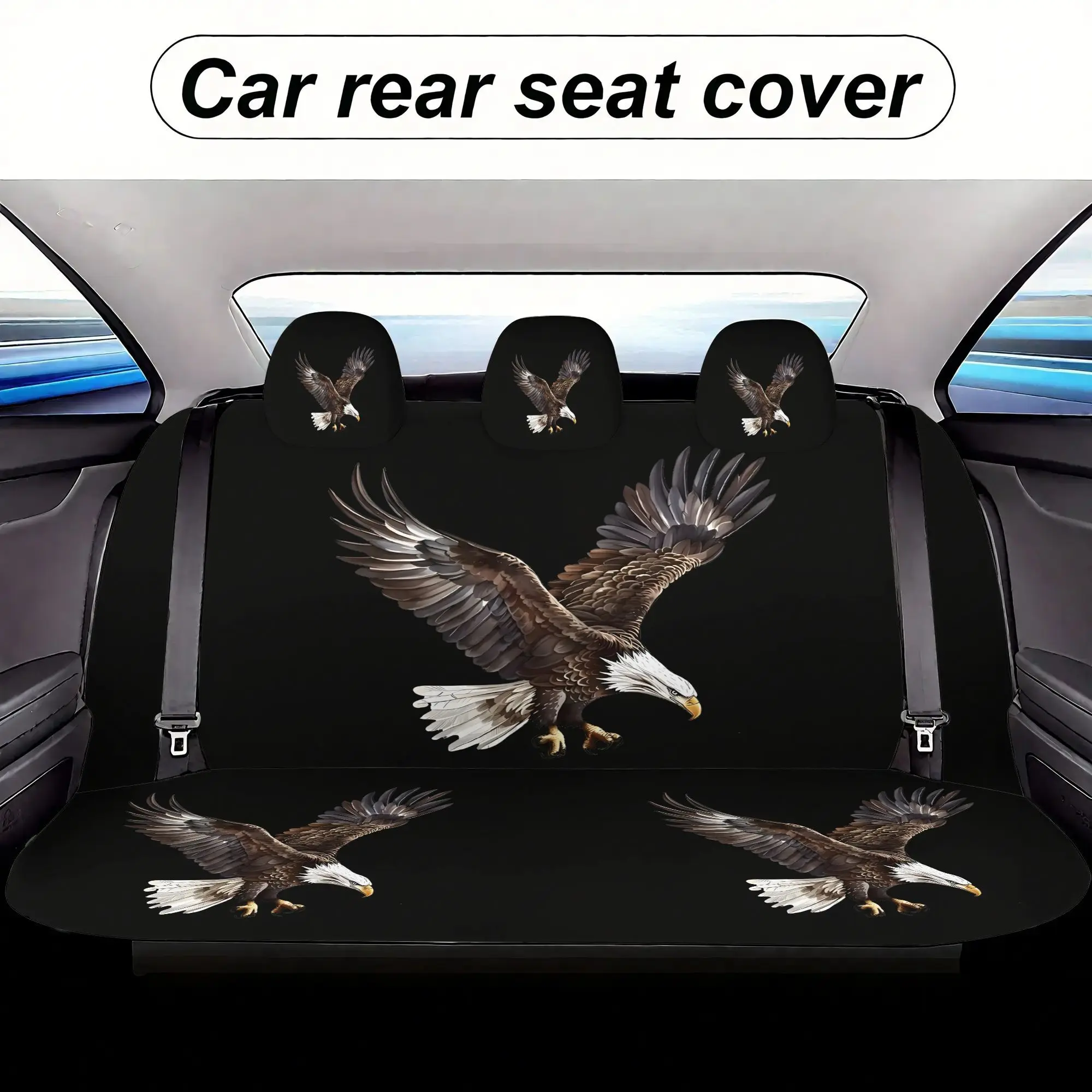 7pcs Diving Bald Eagle Printed Universal Car Seat Covers, Including 2 Front Seat Covers + 1 Rear Backrest Cover + 1 Rear Seat Cu