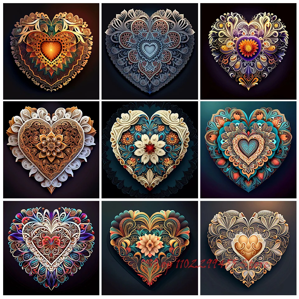 5D Diy Diamond Painting Heart Mandala Abstract Art Cross Stitch Full Square Round Mosaic Handmade Hobby Home Decor Embroidery