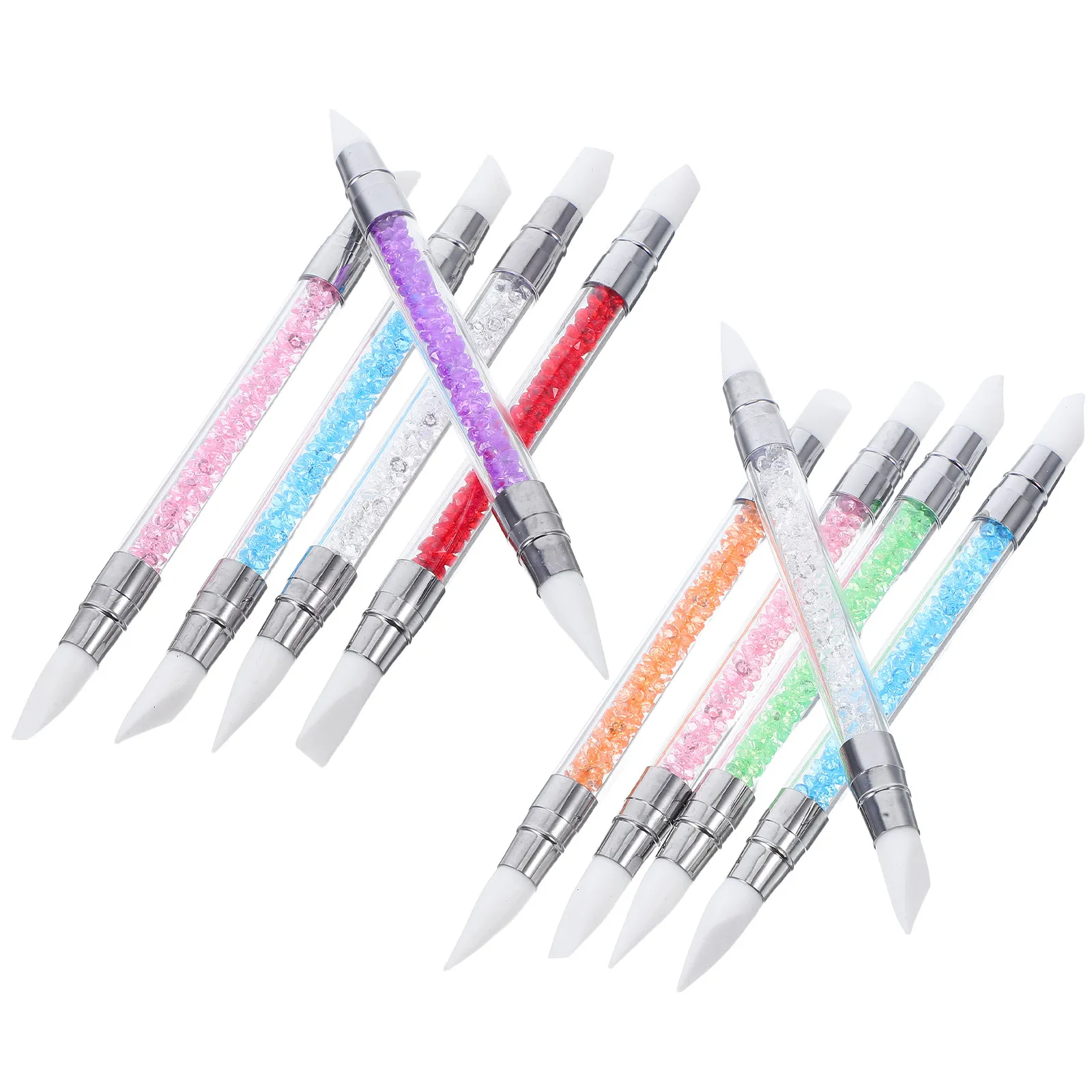 10Pcs Nail Art Tools Pen Silicone Acrylic Dual Tipped Nail Design Pens for Dotting Painting Embossing Gel Polish Drawing