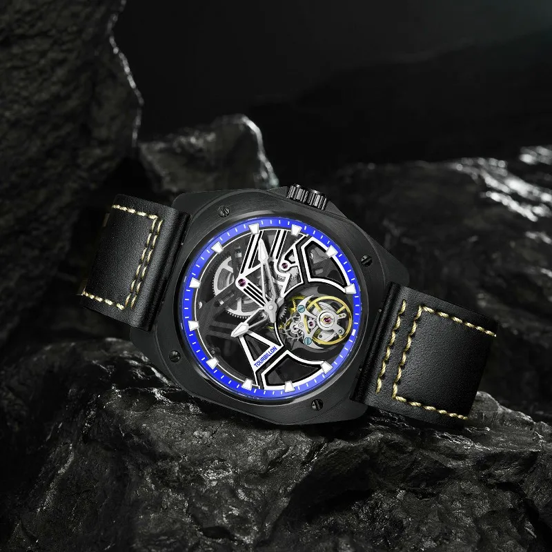 

PINDU Design Hollow transparent Mechanical watch Men Tourbillon movement sapphire glass Top luxury automatic mechanical watch