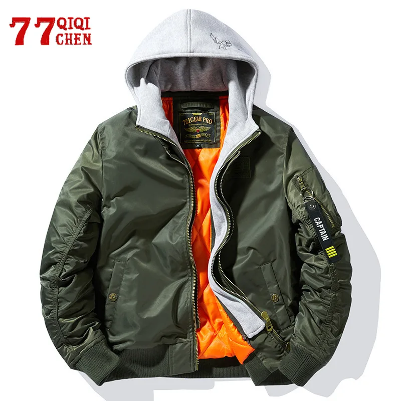 Winter Bomber Jackets Men Waterproof Hooded Multi-pocket Pilot Baseball Coat Fashion Causal Loose Air Force Jacket Windbreaker