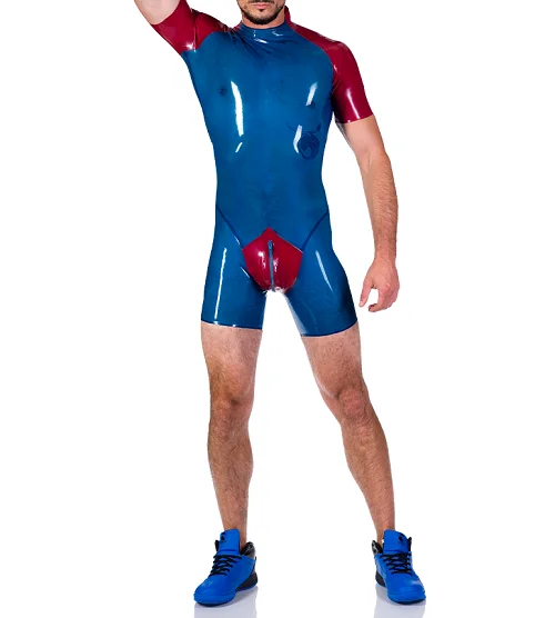 

Latex rubber club blue red leisure swimming fitness men's bodysuit 0.4mm S-XXLSexy