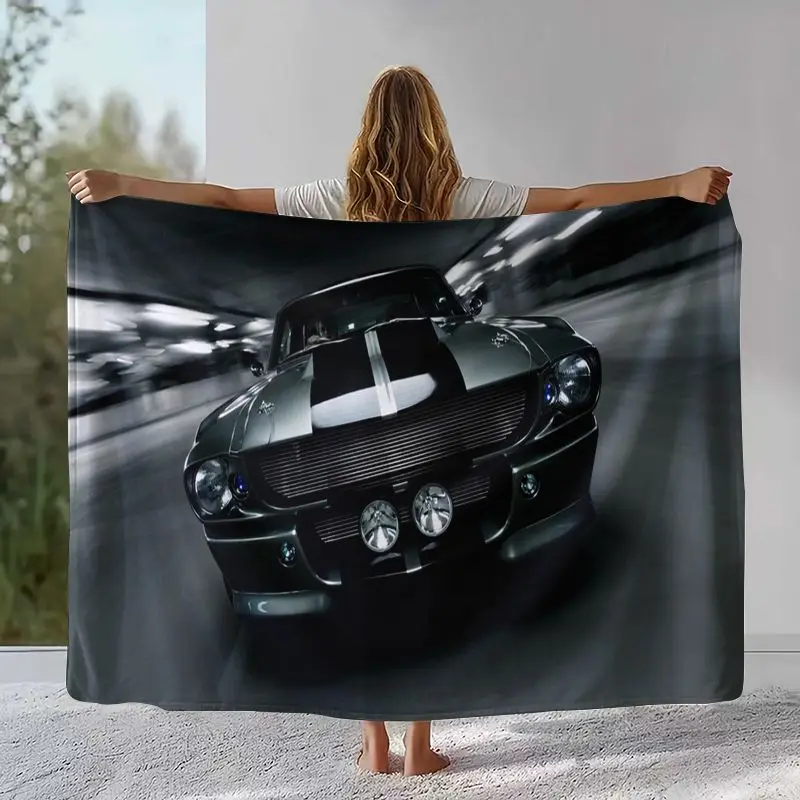 Vintage M-Mustang Racing Biker Garage Moto Soft Flannel Throw Blanket,Cozy Warm Blanket for Bed,Sofa,Living Room,Picnic,Camping