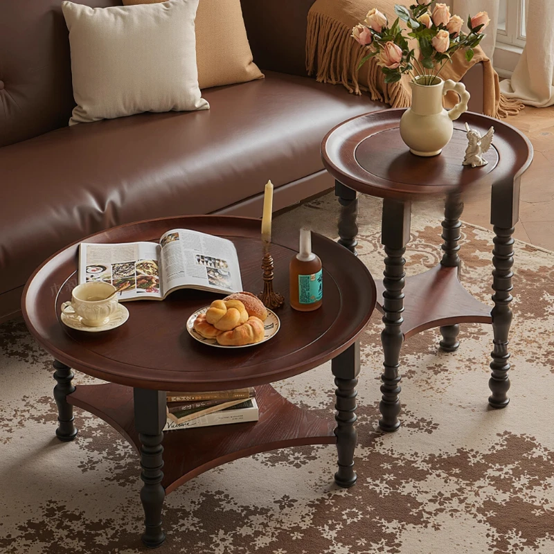 

solid wood coffee table living room household round small apartment side table retro B & B hotel small table modern and simple