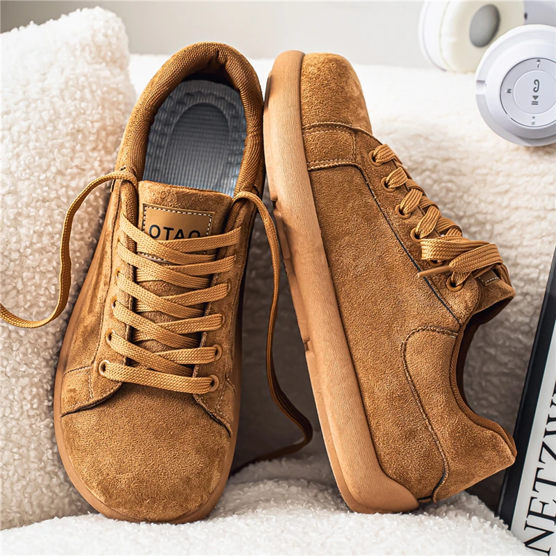 Men Shoes Quality Suede Leather Casual Shoes Comfortable Wide Toe Barefoot Shoes Lace Up Anti Slip Oxfords Fashion Mens Sneakers