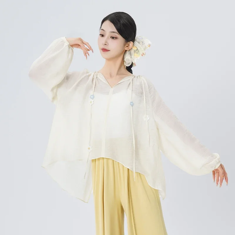 

Женские свободные танцевальные рубашки, классические элегантные балетные топы, марлевая рубашка для взрослых, блузка с длинными рукавами, женские танцевальные пальто, балетный костюм