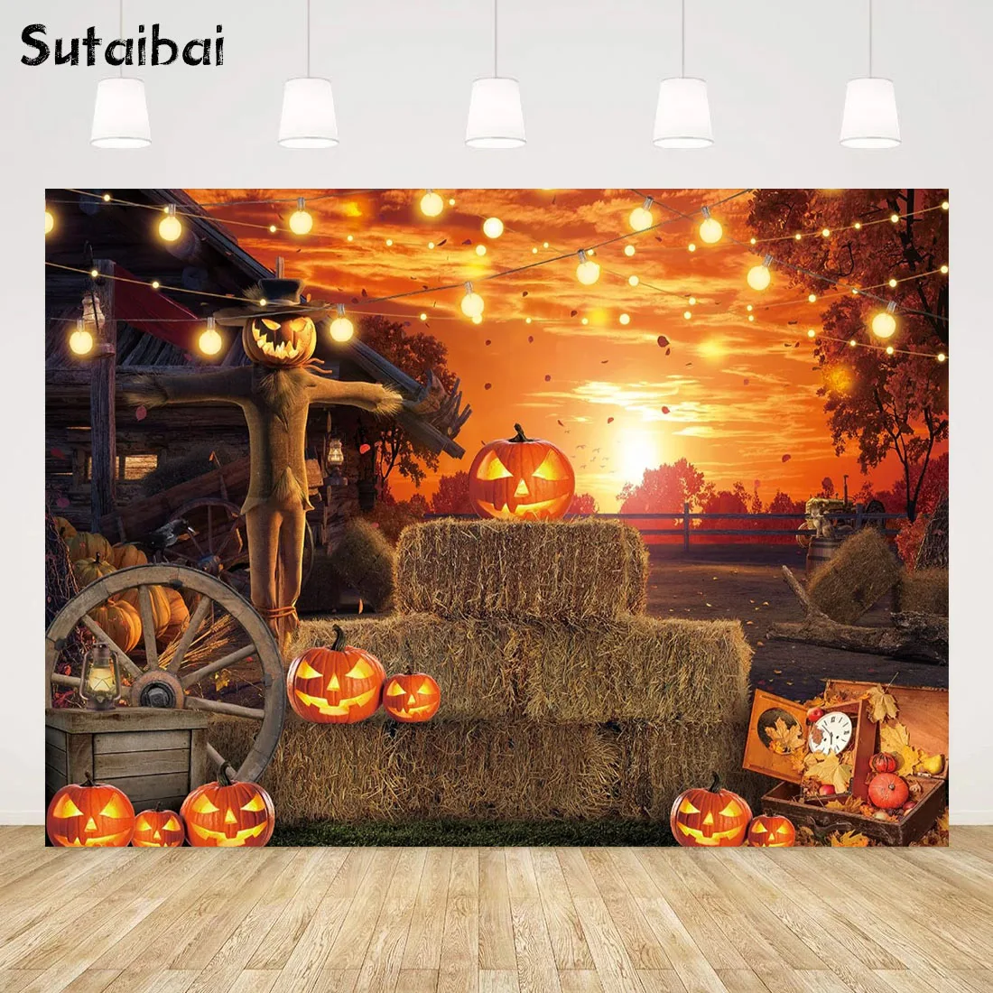 

Halloween Photography Backdrop Hallowmas Eve Gloomy Devil Pumpkin Scarecrow Background Horrible Scary Nightmare Party