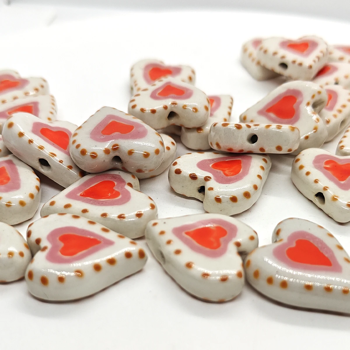 22MM 4/8pcs Diagonal Hole Red Multi Heart Ceramic Beads for DIY Jewelry Making Necklace Bracelet Earrings Gift Supplies Craft
