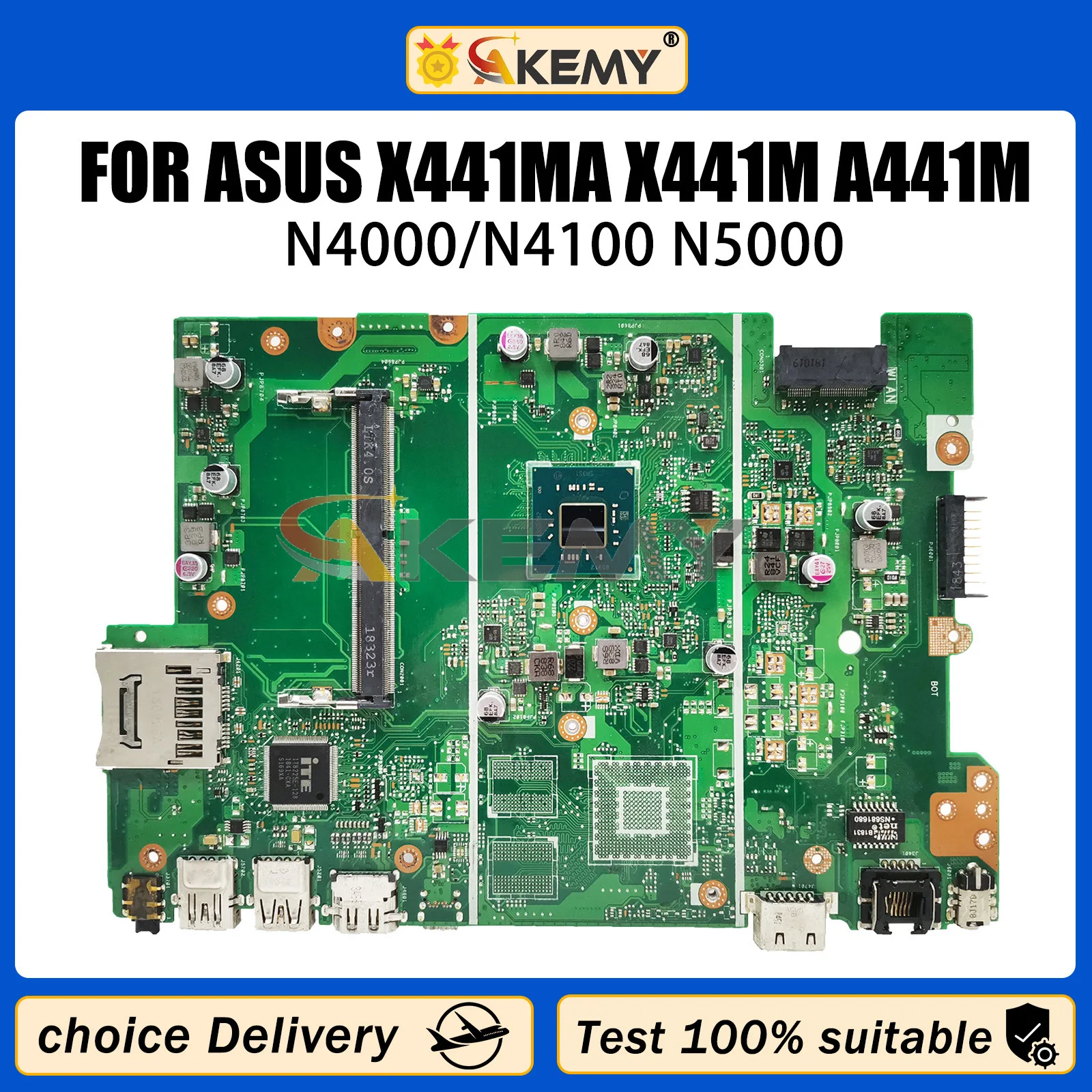 

AKEMY X441MA Laptop Motherboard For Asus X441M X441MA A441M X441MB Notebook Mainboard With N4000 N5000 CPU Fully Tested OK