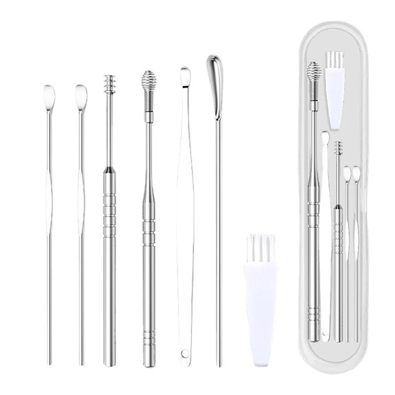 7PCS/Set Ear Pick Earwax Removal Kit, Ear Cleansing Tool Set, Ear Curette Ear Wax Remover Tool with Cleaning Brush and Box