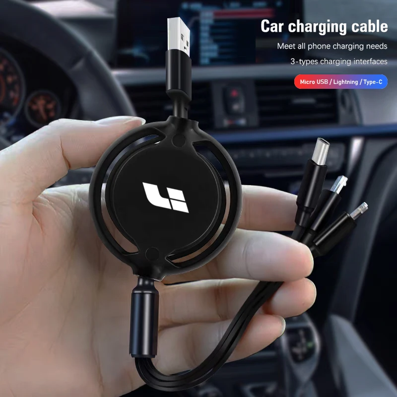 

Car Interior 3 In 1 Micro USB Type C Fast Charging Cable Auto Logo Accessories For Leading Ideal LiXiang L9 L8 L7 L6 i8 ONE MEGA