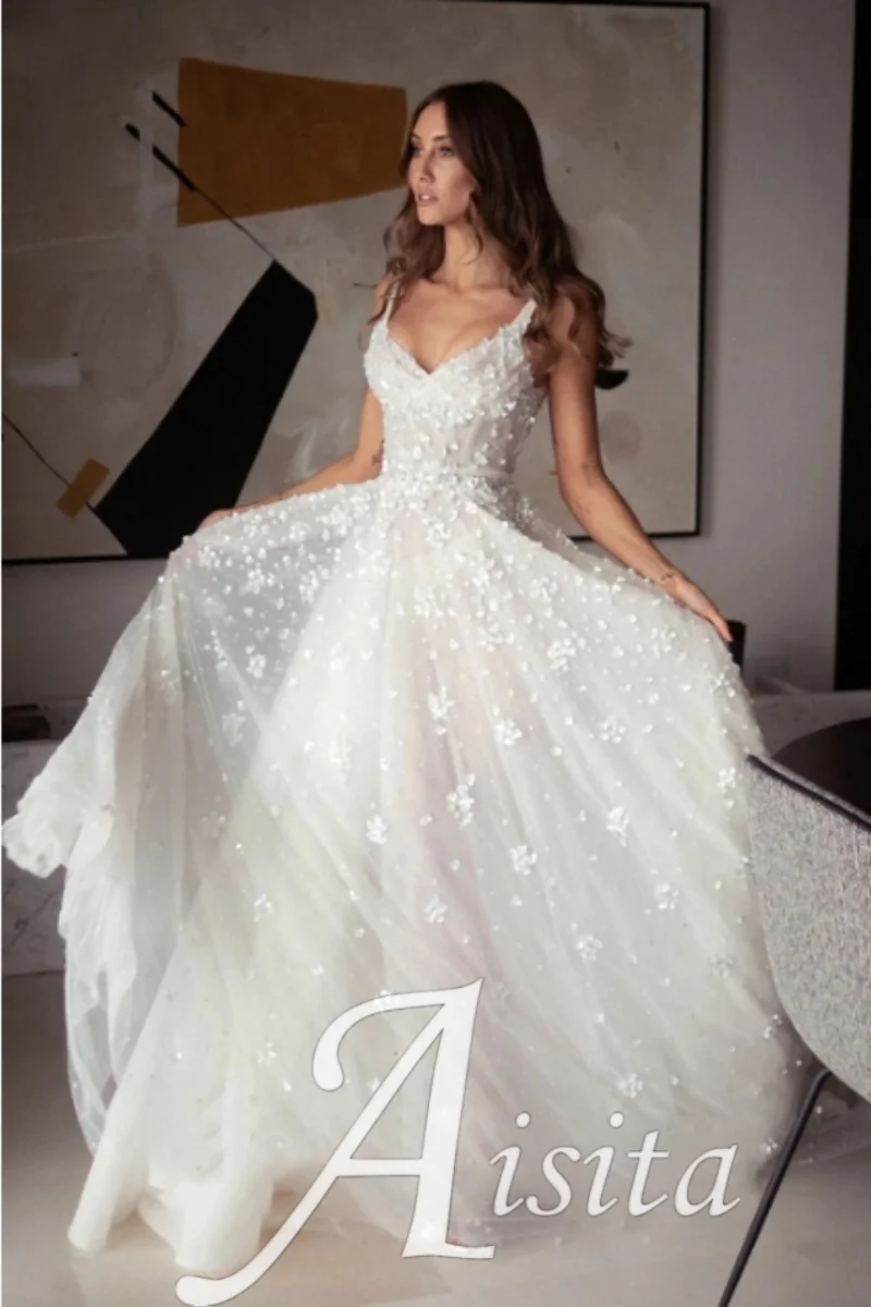 Abiti da sposa senza schienale con scollo a cuore Applicazioni in pizzo Abiti da sposa personalizzati a-line senza maniche per le spose Abiti da sposa