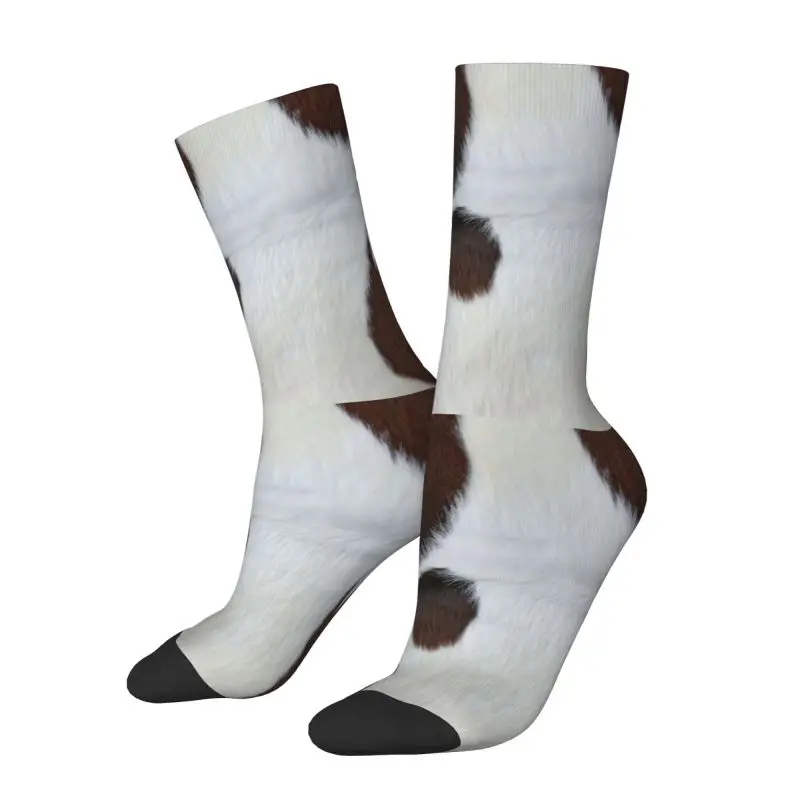 Funny Mens Farmhouse Cow Browm Skin Pattern Dress Socks Unisex Breathbale Warm 3D Printed Cow Cowhide Crew Socks