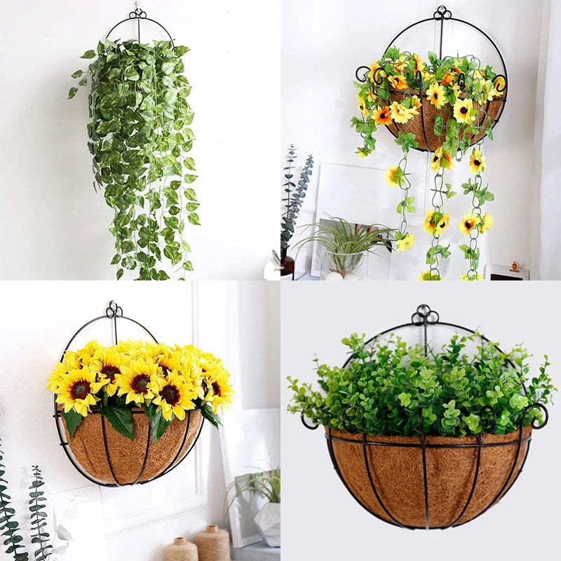 【FLASH-SALE!】Metal Hanging Planter Basket With Coco Coir Liner Wall Mount Wire Plant Holder For Indoor Outdoor Garden Porch (4 P