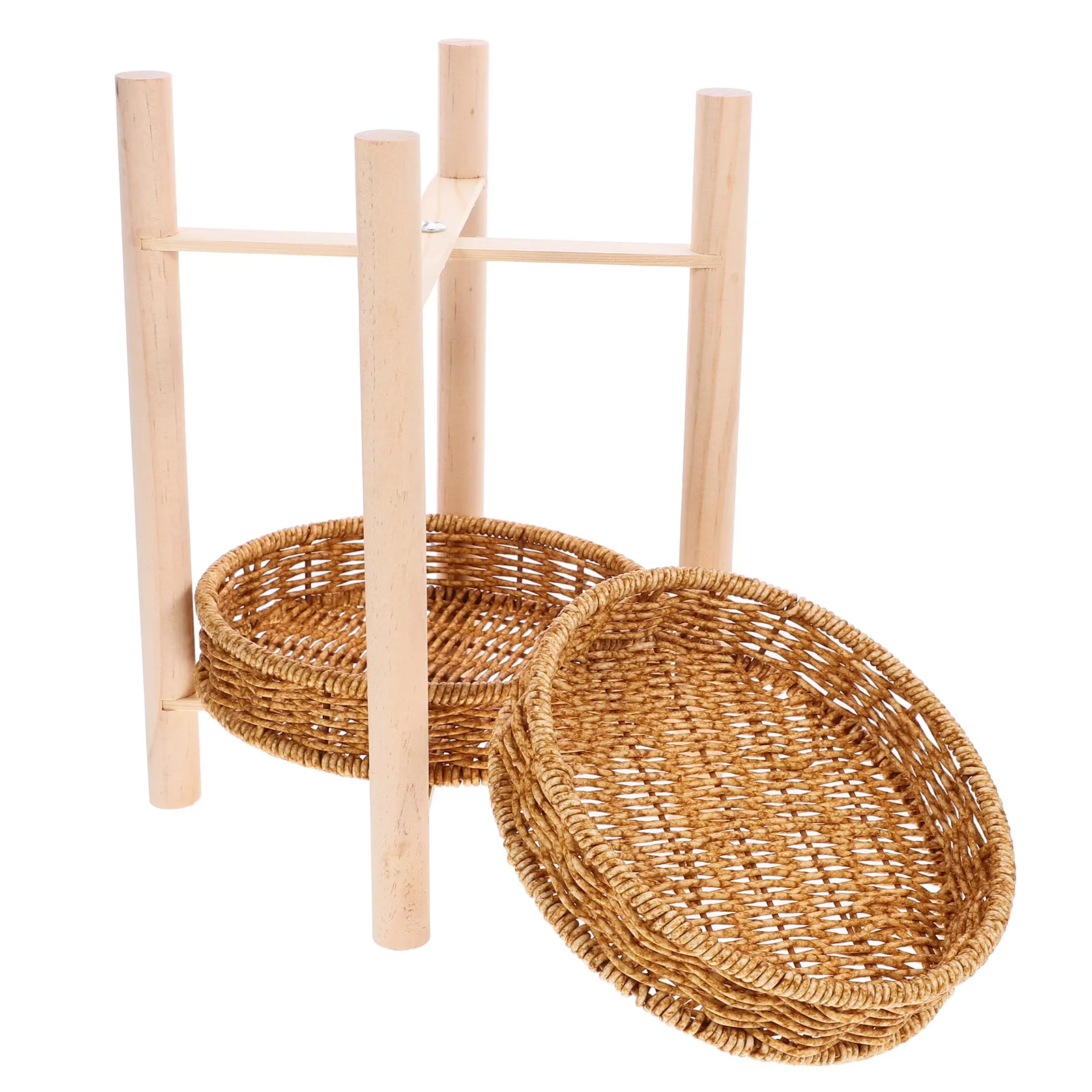 

Fruit Plate Storage Basket Hand-Woven Snack Container Desktop Sundries Holder Multi-Functional Round Bread Serving