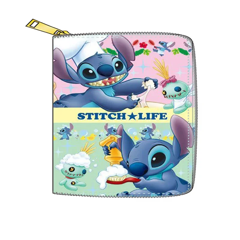 Porta carte Disney Stitch Stitch PU cerniera corta portafoglio piccolo ragazza ragazzo porta carte di cartone animato frizione