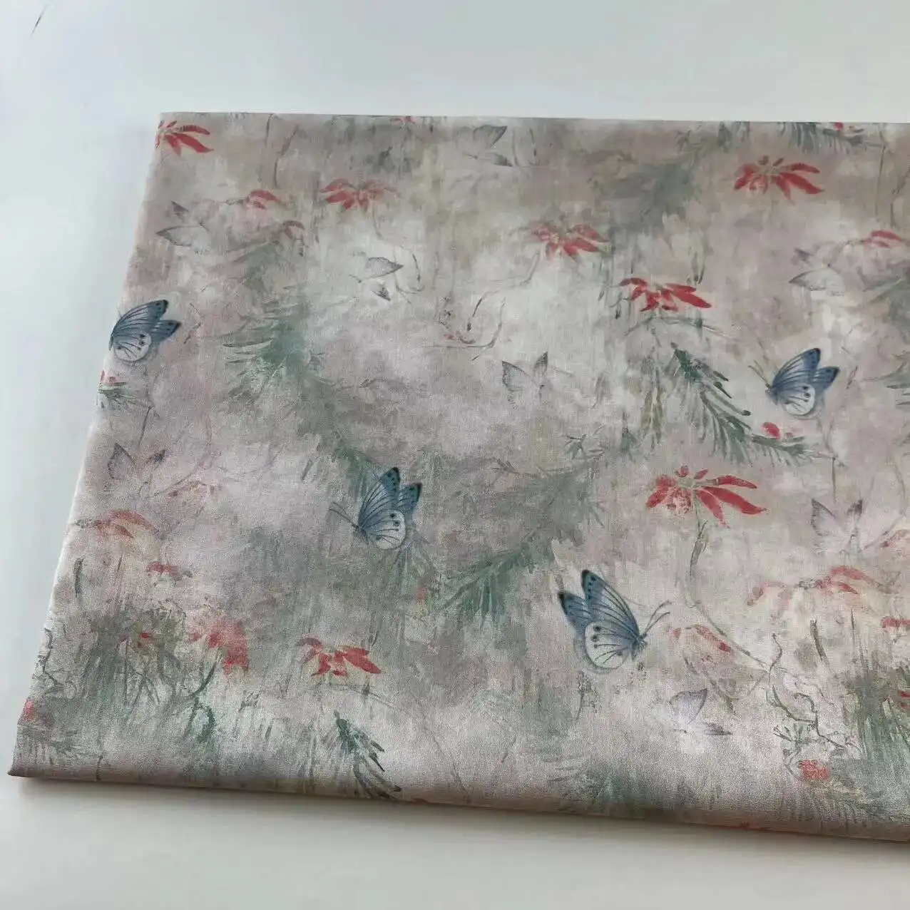 

Chinese Digital Printed Fabric Cotton Bamboo Leaf Clothing Women's Dress DIY Handmade Clothes Fabric