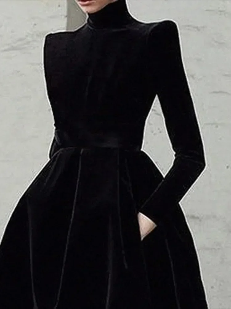 Beautyblue-女性のイブニングドレス,ハイカラーのミドル丈ドレス,新しい黒の長袖,エレガントなイブニングドレス,カジュアルな集まり