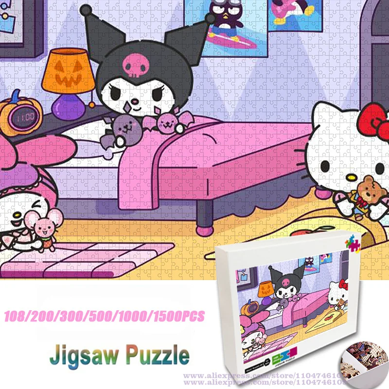 

Sanrio Hello Kitty Kuromi My Melody Puzzle Jigsaw Cartoon Diy Puzzles 108/200/300/500/1000/1500Pcs Intelligence Puzzles for Kids