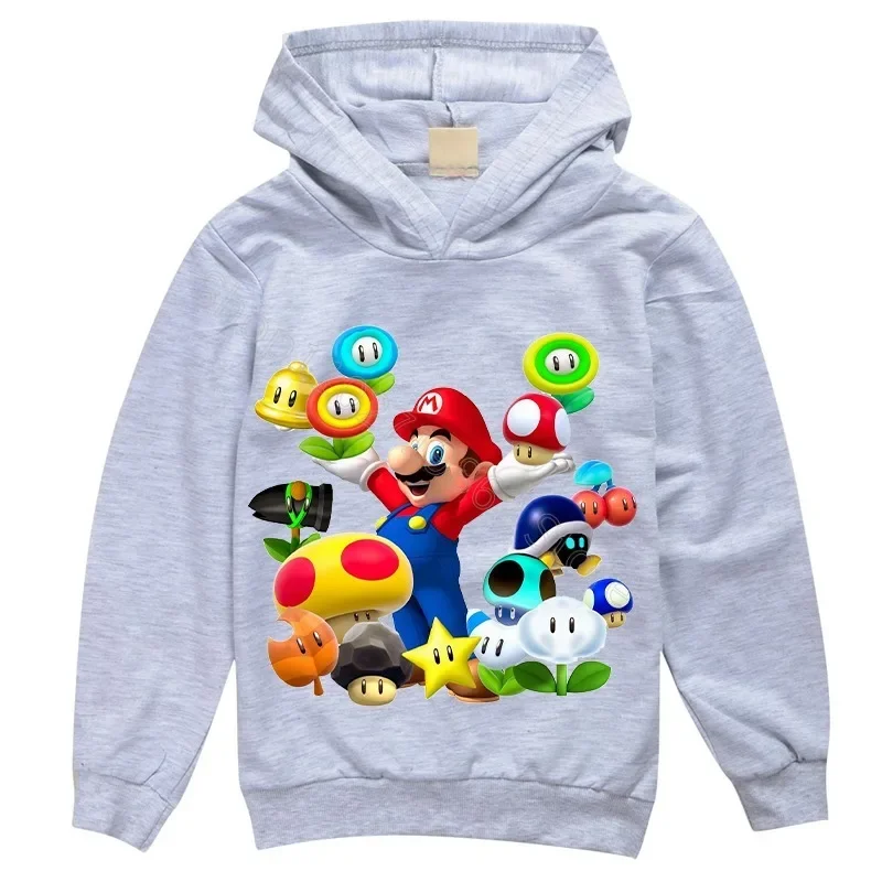 Felpa con cappuccio Super Mario Bros Principessa Peach Luigi Abbigliamento per bambini Gioco Personaggio dei cartoni animati Stampa grafica Cappotto invernale Regali