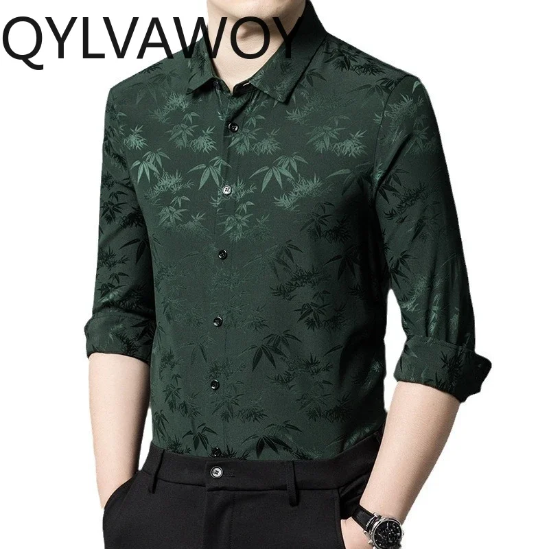 

QYLVAWOY 92.4% Real Mulberry Silk Men's Shirts High-end Shirts for Man Long Sleeves Shirt Chineses Tops Thin Camisas Masculina